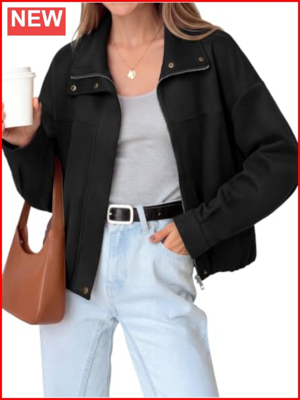 Faux Suede Bomber Jacket Long Sleeve Fall Coat with Zipper